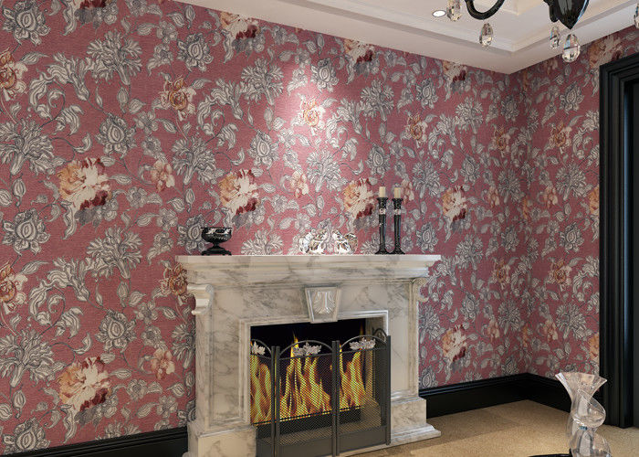 Waterproof Asian Inspired Wallpaper with Embossed Floral Pattern , 0.53*10m/ roll